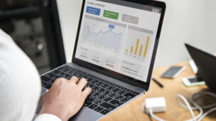 Businesswoman working on a laptop